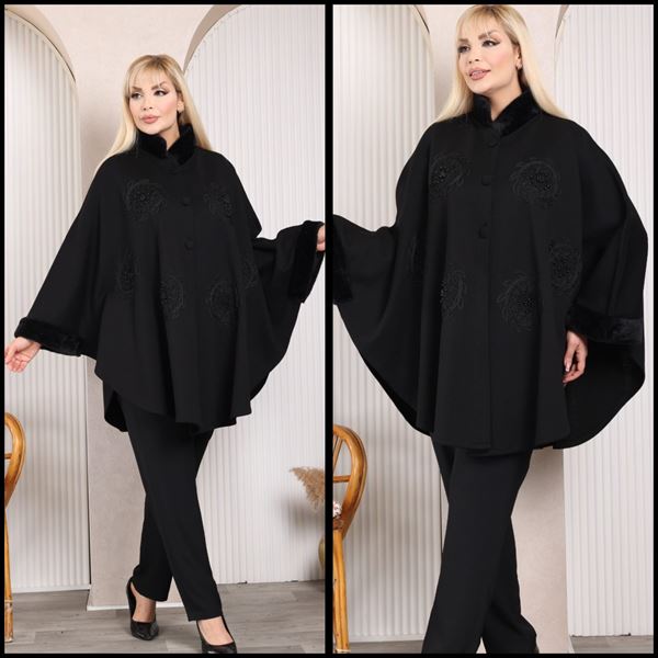 Picture of CURVY GIRL CAPE WITH FUR EMBROIDERY AND BEADS